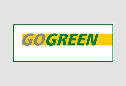 Logo mit dem Text „GOGREEN“ in gelber und grüner Schrift, umrahmt von einem grünen Rechteck auf weißem Hintergrund.